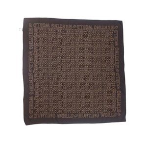 HUNTING WORLD Brown Monogrammed Silk Scarf HANDMADE ITALY 35"/ 34.5” EC